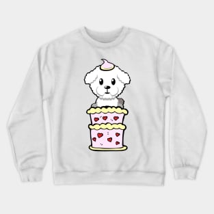 Fluffy dog Jumping out of a cake Crewneck Sweatshirt